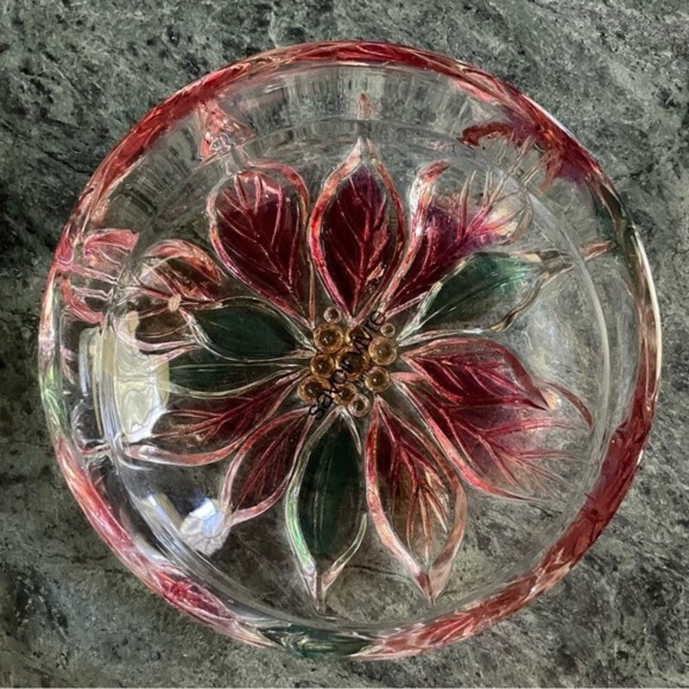 Savoir Vivre Japan Poinsettia Christmas Glass Candy Trinket Holiday Spirit Dish